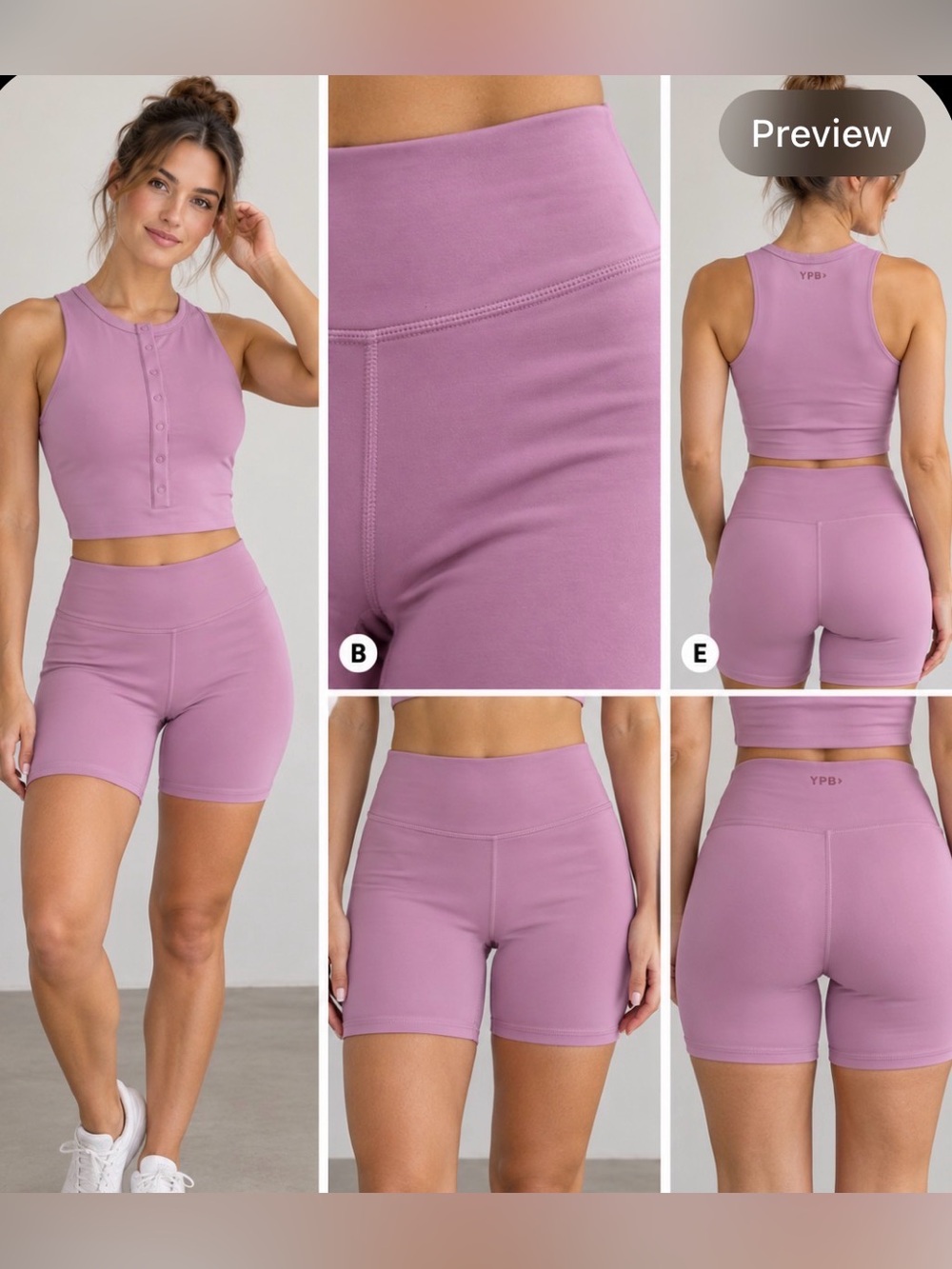 Abercrombie & Fitch YPB Lavender Pink Henley Crop Tank & Biker Shorts Set Small